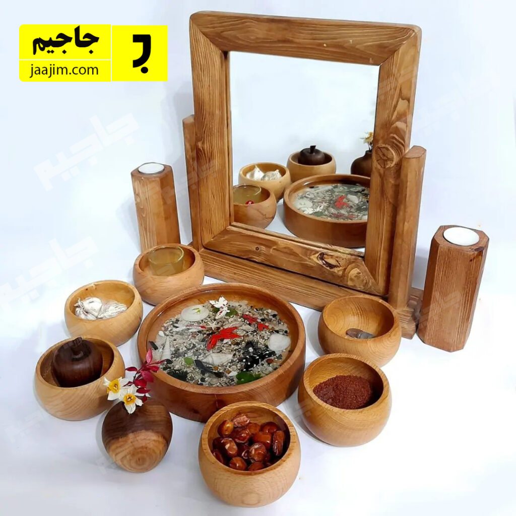 ست هفت سین چوبی و آینه شمعدان A01
